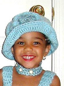 KARA-Kids Blue Crocheted Hat with Flowers and Deco-Button